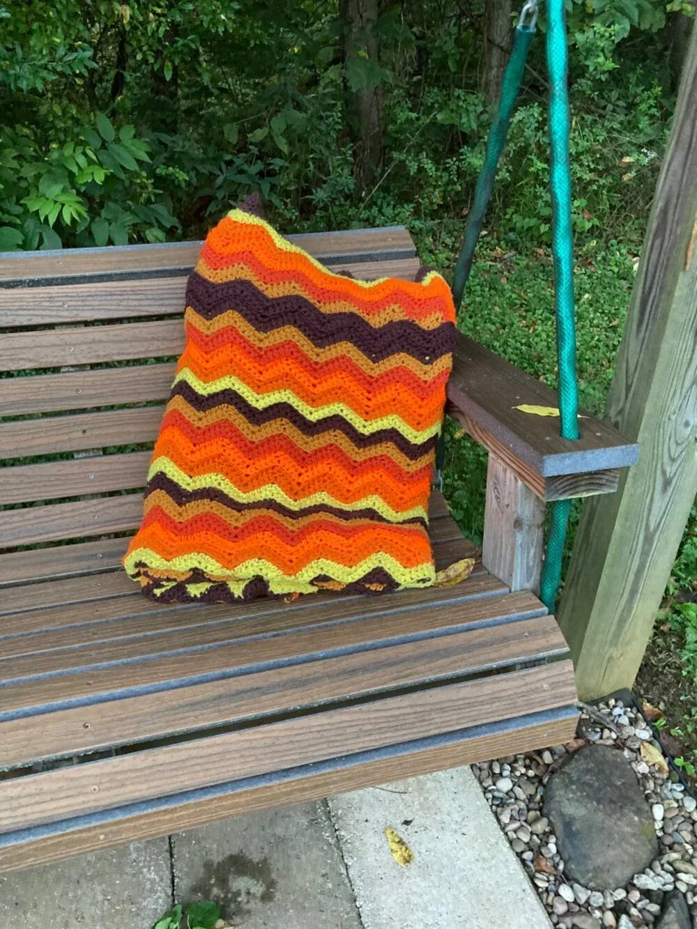 Vintage Retro Crochet Zig Zag Afghan Throw Blanket 70s Mid Century Boho